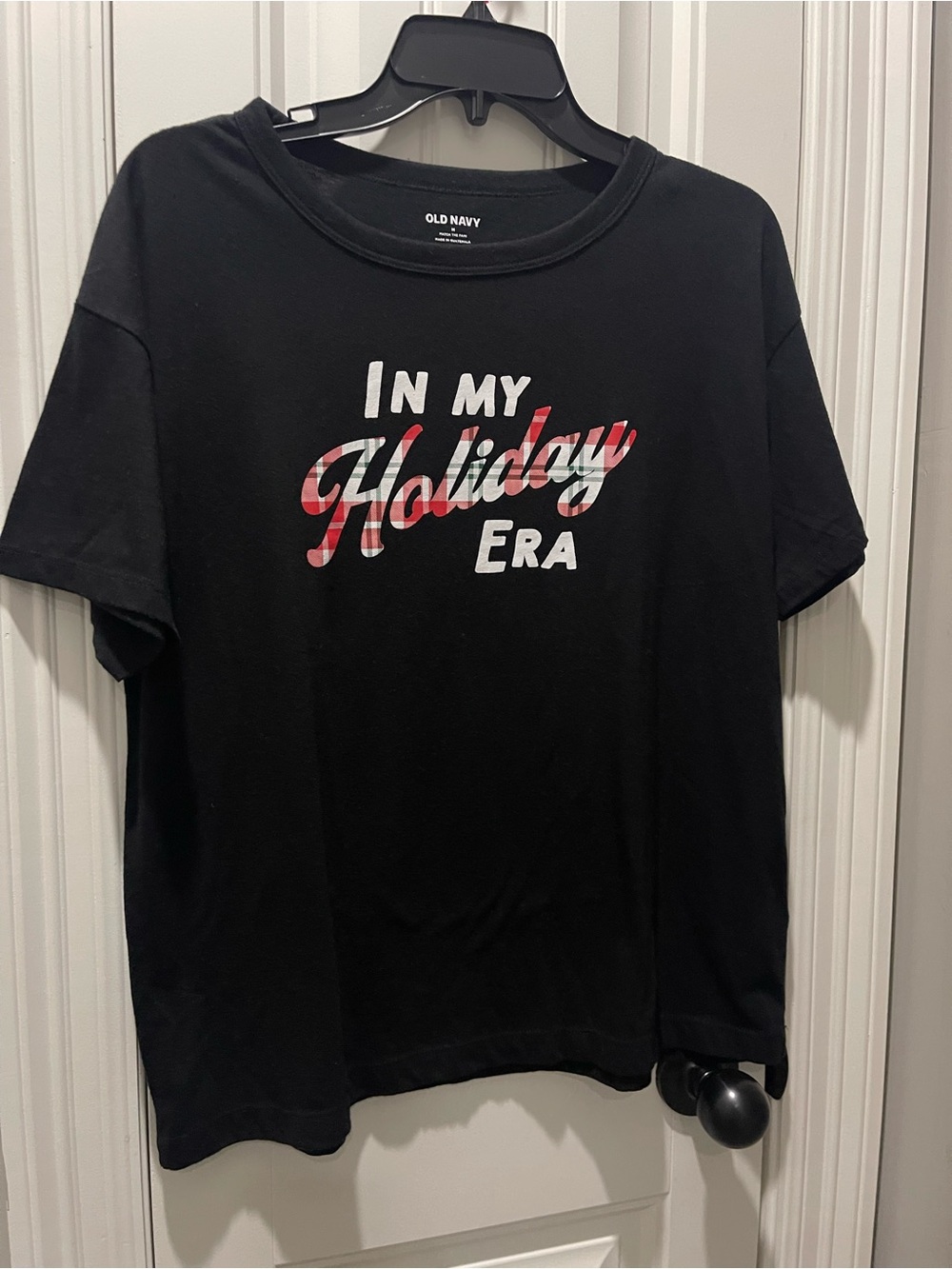 Old Navy Black Holiday Plaid Graphic Tee